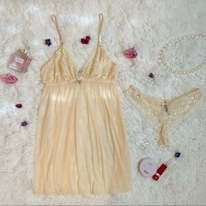Sexy Cream lingerie lace babydoll with panty set